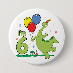 Bóton Redondo 7.62cm Botão do aniversário de Dino 6o