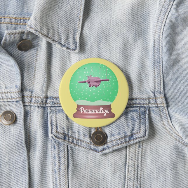 Bóton Redondo 7.62cm Botão do globo da neve do porco voador (In Situ)