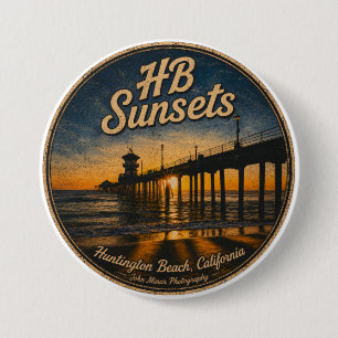 Bóton Redondo 7.62cm Botão do pôr do sol do píer de Huntington Beach -
