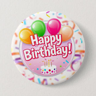 Bóton Redondo 7.62cm Botão Feliz de Aniversário (Rosa)