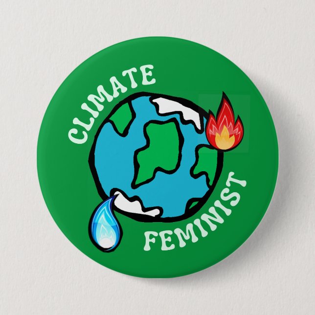 Bóton Redondo 7.62cm Botão Feminista Climática (verde) (Frente)