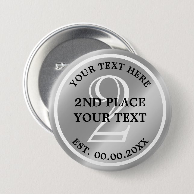 Bóton Redondo 7.62cm Botão Medalha Silver para segundo em competição (Frente & Verso)
