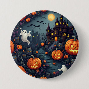 Bóton Redondo 7.62cm Botão Noite Assombrado de Spooky Halloween