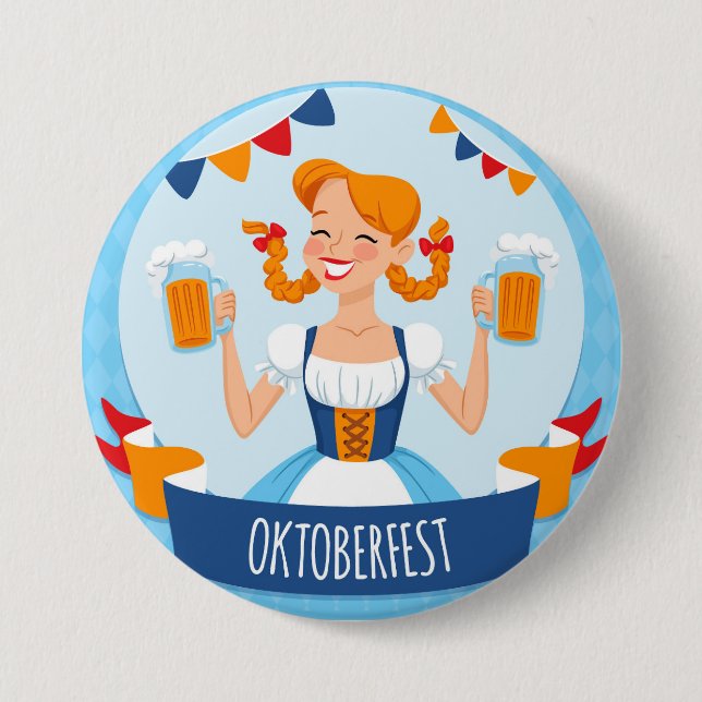 Bóton Redondo 7.62cm Botão Oktoberfest Beer Girl (Frente)