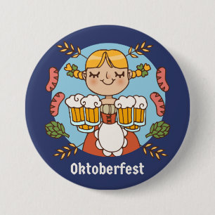 Bóton Redondo 7.62cm Botão Oktoberfest Beer Girl