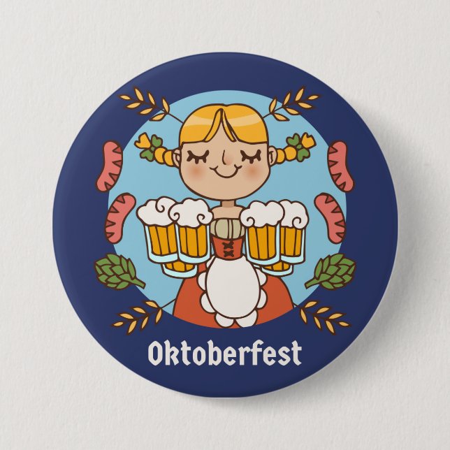Bóton Redondo 7.62cm Botão Oktoberfest Beer Girl (Frente)