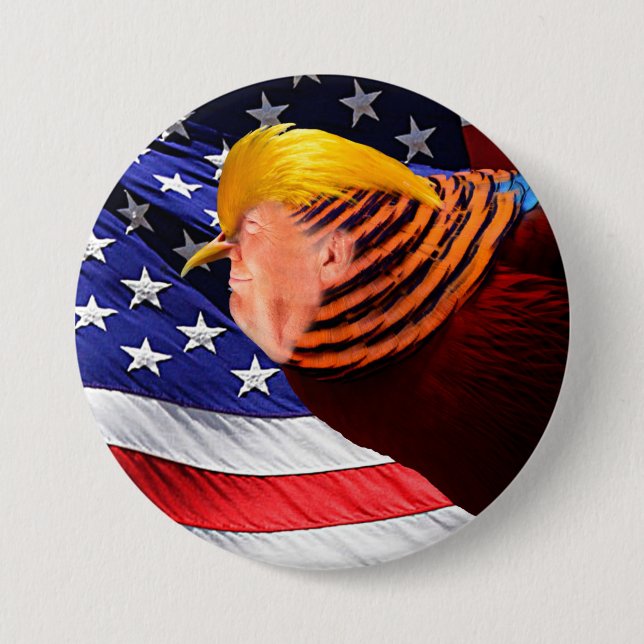 Bóton Redondo 7.62cm Botão ouro Trump Bird USA Flag Round Pin-Back (Frente)