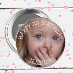 Bóton Redondo 7.62cm Botão Parabéns Personalizado<br><div class="desc">Personalize este botão de aniversário adicionando a imagem,  o nome e a idade de aniversário da sua filha a este botão na área personalizada.</div>