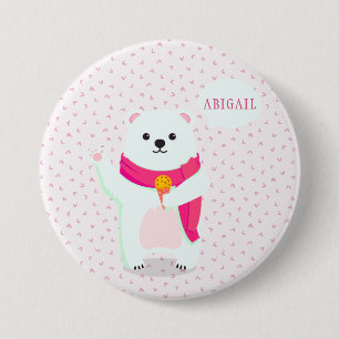 Bóton Redondo 7.62cm Botão personalizado bonito do urso polar