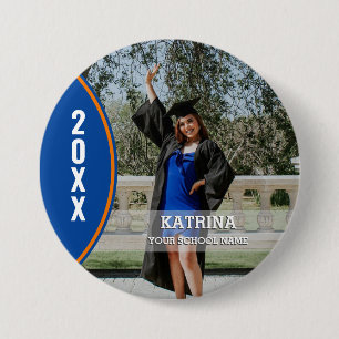 Bóton Redondo 7.62cm Botão Personalizado de Foto de Graduação Laranj