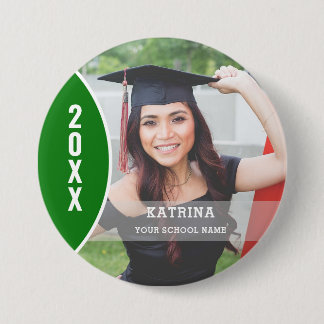 Bóton Redondo 7.62cm Botão Personalizado de Foto de Graduação Verde e B