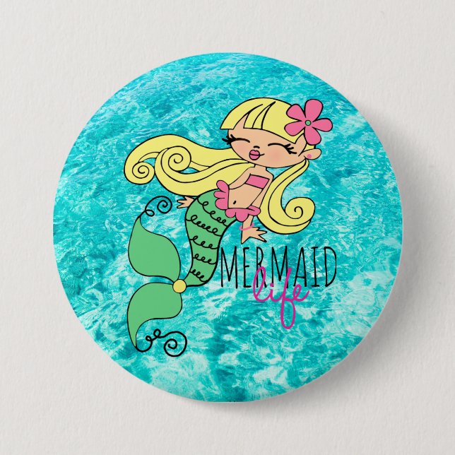 Bóton Redondo 7.62cm Botão Redondo de 3 Polegadas Mermaid Life BL (Frente)