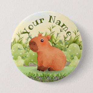 Bóton Redondo 7.62cm Botão Redondo Personalizado de Capivara em Aquarel