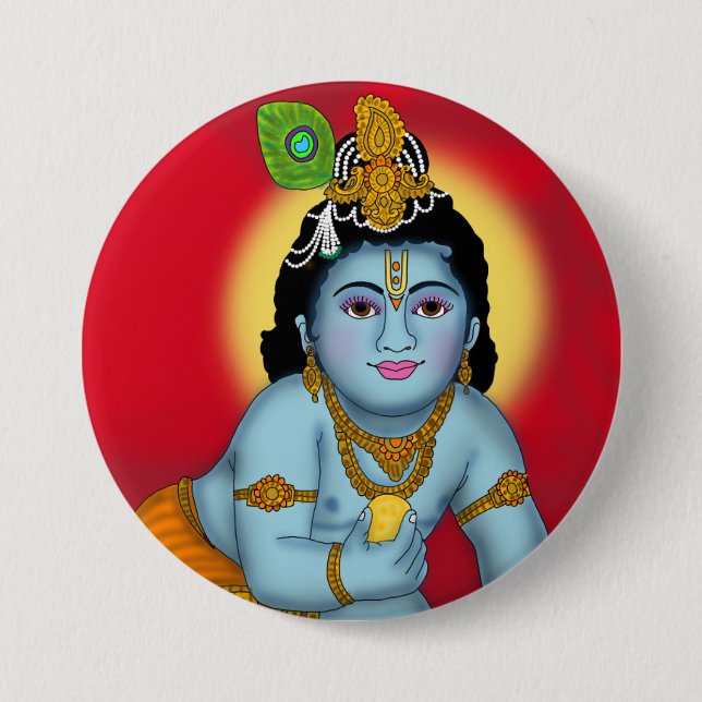Bóton Redondo 7.62cm Botão Senhor Krishna (Frente)