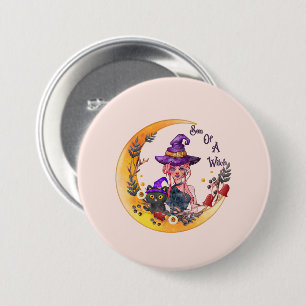 Bóton Redondo 7.62cm Bruxa e Gato Negro