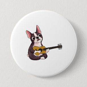 Bóton Redondo 7.62cm Buldogue Francês Tocando Violão Engraçado Guitarri