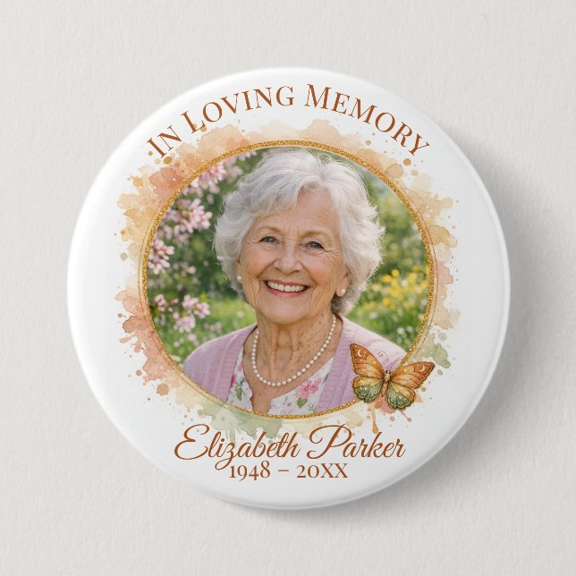 Bóton Redondo 7.62cm Butterfly In Loving Memory Memorial Button Pin (Frente)