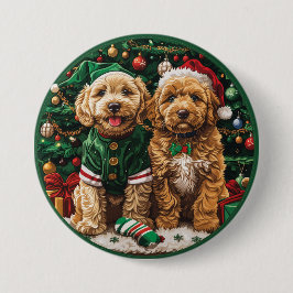 Bóton Redondo 7.62cm Cachorro de Goldendoodle de Natal
