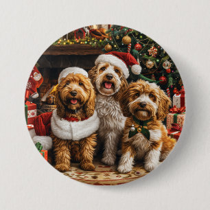 Bóton Redondo 7.62cm Cachorro de Goldendoodle de Natal