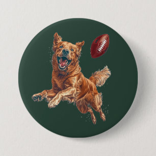 Bóton Redondo 7.62cm Cachorro de Ouro Bonito Jogando Futebol
