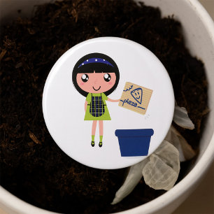 Bóton Redondo 7.62cm Caixa de pizza Reciclagem de garota divertida eco-