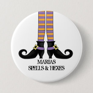 Bóton Redondo 7.62cm Calçados de bruxas brancas com faixa roxa e laranj