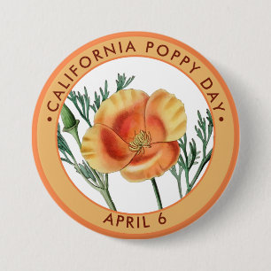Bóton Redondo 7.62cm California Poppy Day, vintage ouro