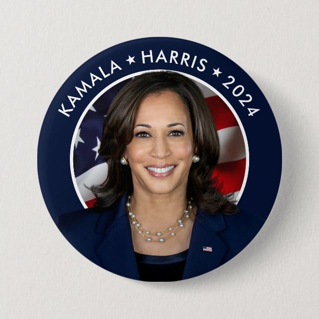 Bóton Redondo 7.62cm Campanha Presidencial Kamala Harris 2024 (Frente)