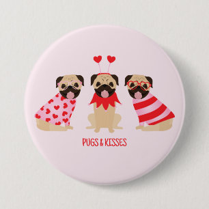 Bóton Redondo 7.62cm Canecas E Beijos Cães Pug Cute