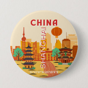 Bóton Redondo 7.62cm Cartaz Retro de Viagens Shanghai China