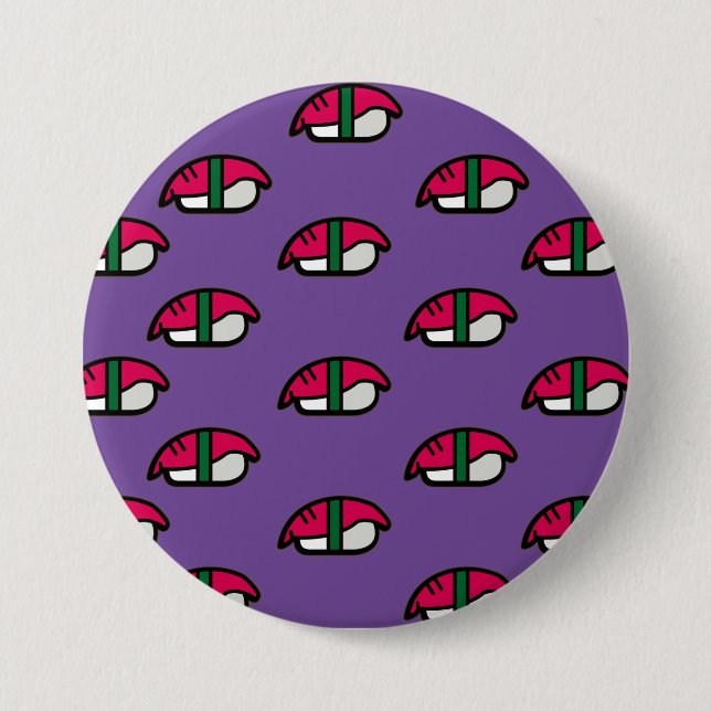 Bóton Redondo 7.62cm Cartoon Kawaii Sushi, Arroz de Peixe e Botão de Al (Frente)