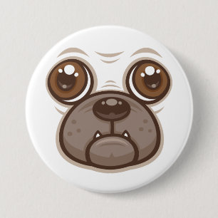 Bóton Redondo 7.62cm Cartoon Pug Mug Puppy Dog Face