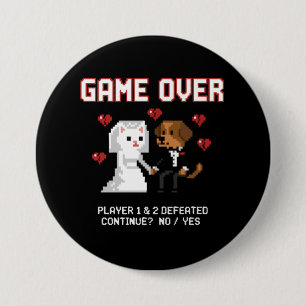 Bóton Redondo 7.62cm Casamento de Casal Gamer Divertido 'Game Over' Pix