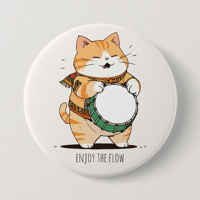 Bóton Redondo 7.62cm Cat Joga O Tambor (Frente)