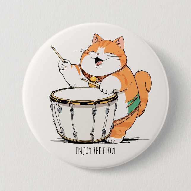 Bóton Redondo 7.62cm Cat Joga O Tambor (Frente)
