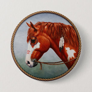 Bóton Redondo 7.62cm Cavalo de Guerra do Chestnut Pinto, Americano Nati