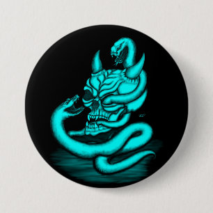 Bóton Redondo 7.62cm Caveira - Cabeça Diabo com Cobra