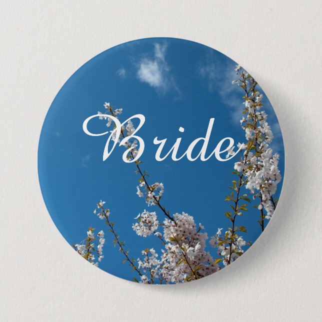 Bóton Redondo 7.62cm cereja floresce no botão de casamento da noiva azu (Frente)