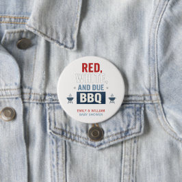 Bóton Redondo 7.62cm Chá de Bebê Churrasco Vermelho Branco e Devido 