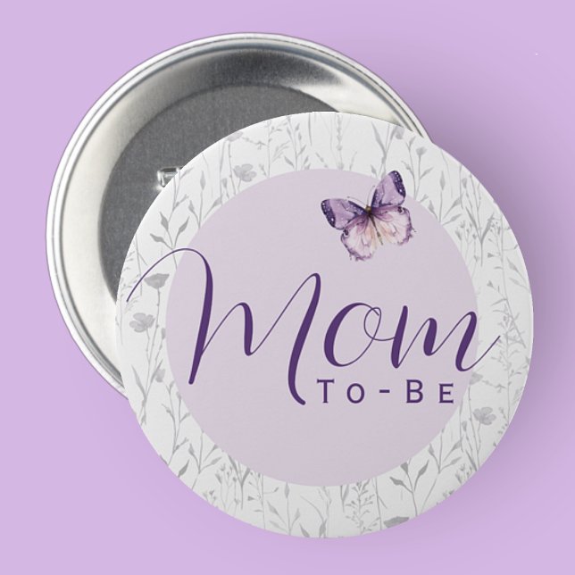 Bóton Redondo 7.62cm Chá de fraldas De Borboleta Mãe Para Ser (Butterfly Baby Shower Mom To Be Button)