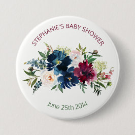 Bóton Redondo 7.62cm Chá de fraldas de Flores de Marinho de Borgonha de