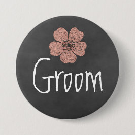 Bóton Redondo 7.62cm Chalkboard de Rosas de Pêssego Selvagem do Groom