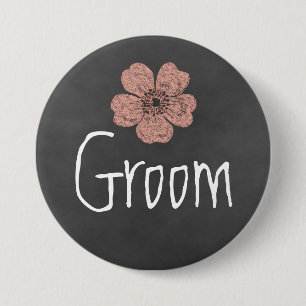 Bóton Redondo 7.62cm Chalkboard de Rosas de Pêssego Selvagem do Groom