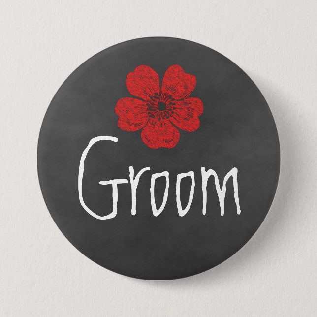 Bóton Redondo 7.62cm Chalkboard de Rosas vermelhas Selvagens do Groom (Frente)