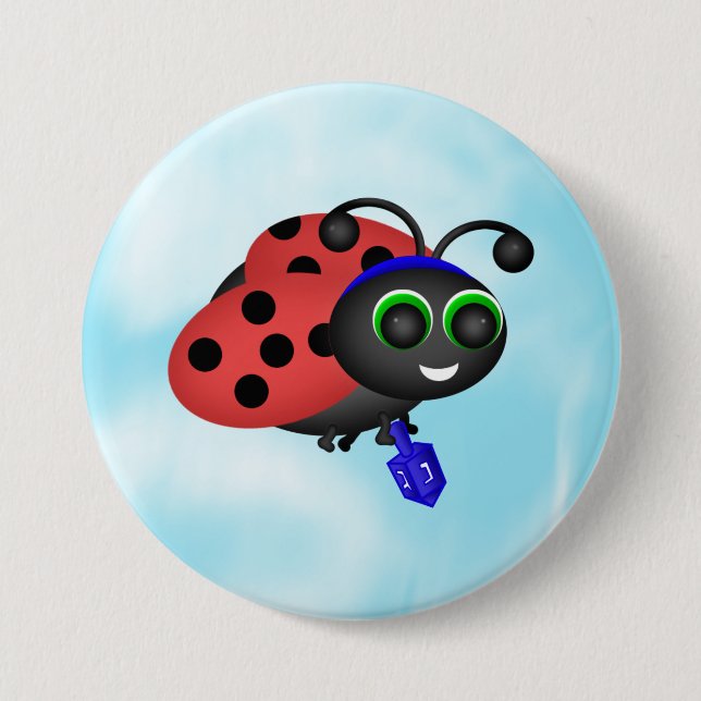 Bóton Redondo 7.62cm Chanukah Ladybug em yamaka com dreidel (Frente)
