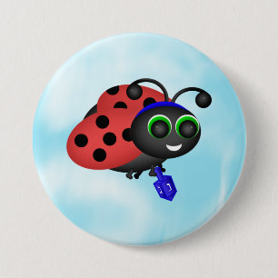 Bóton Redondo 7.62cm Chanukah Ladybug em yamaka com dreidel