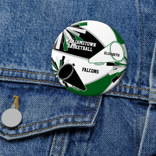 Bóton Redondo 7.62cm cheerleader de basquetebol em preto verde ou QUALQ
