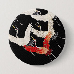 Bóton Redondo 7.62cm Chinoiserie Grou Voador Zen Minimalista Arte Kimon