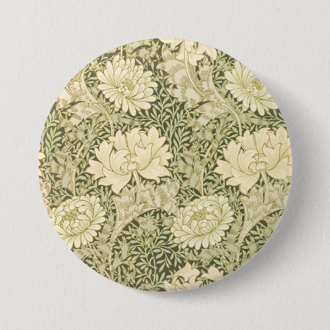 Bóton Redondo 7.62cm Chrysanthemum Flower Pattern (por William Morris) (Frente)