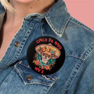 Bóton Redondo 7.62cm Cinco de Mayo Chihuahua Vestindo Sombrero & Serape